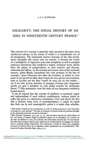 SOLIDARITY: the SOCIAL HISTORY of an IDEA in NINETEENTH CENTURY FRANCE X