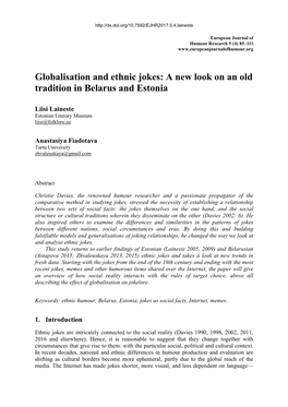 Globalisation and Ethnic Jokes: a New Look on an Old Tradition in Belarus and Estonia