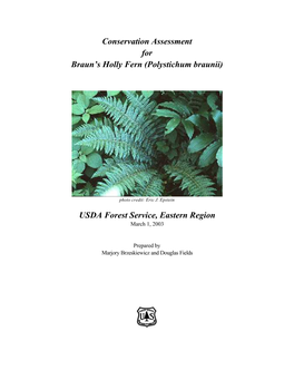 Conservation Assessment for Braun's Holly Fern (Polystichum Braunii)