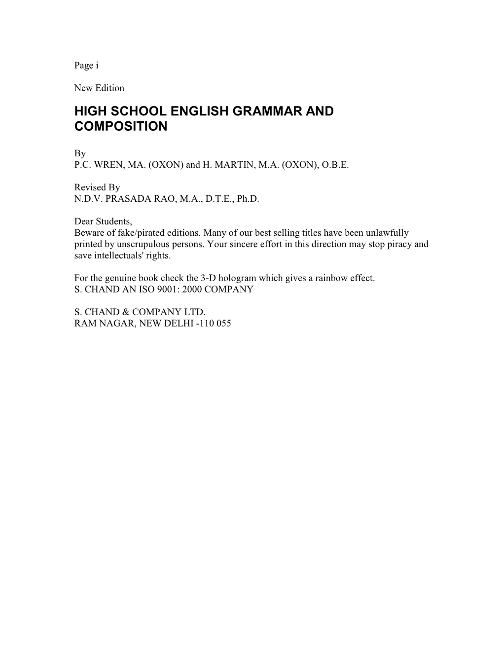 High School English Grammar and Composition