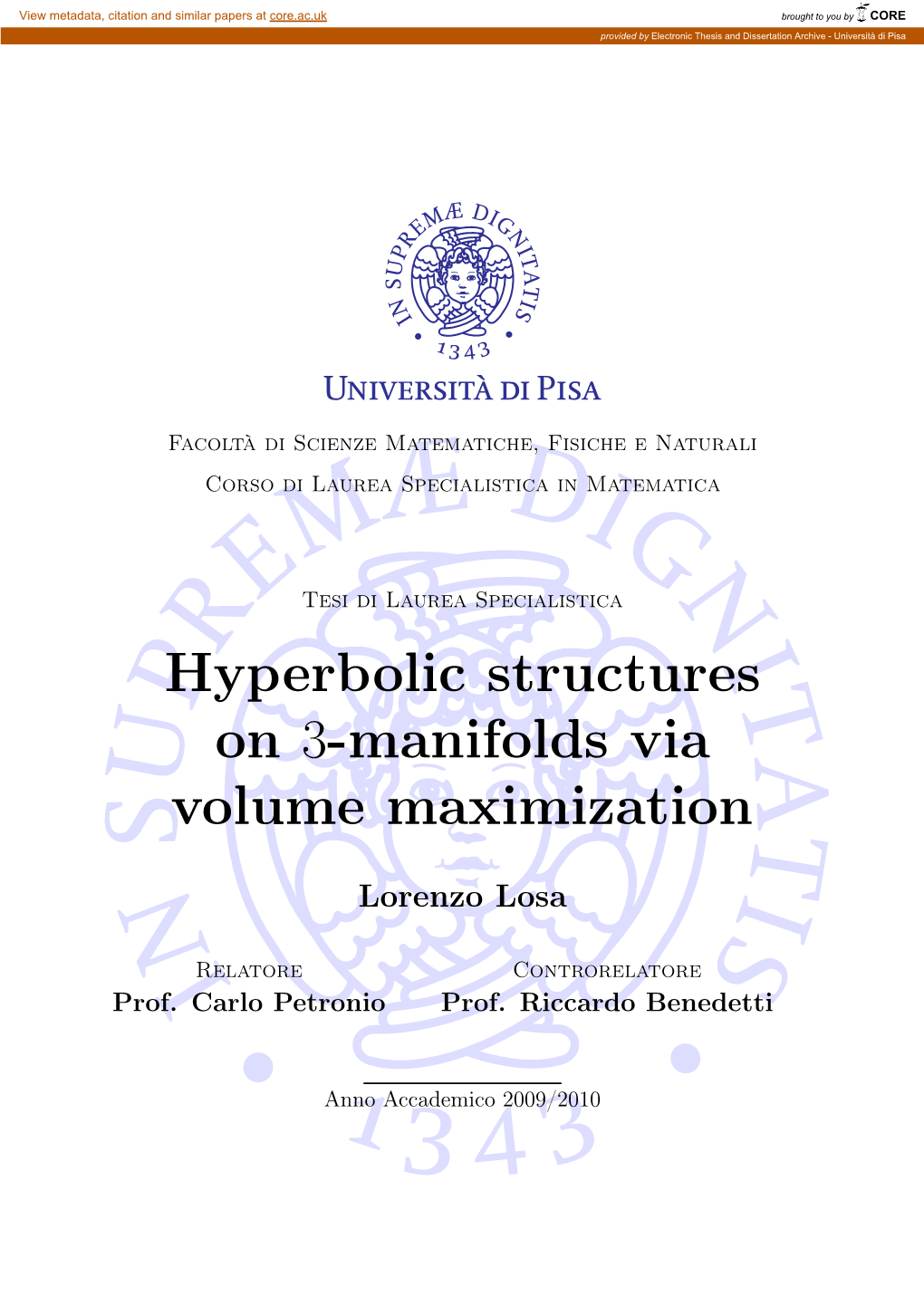 Hyperbolic Structures on 3-Manifolds Via Volume Maximization