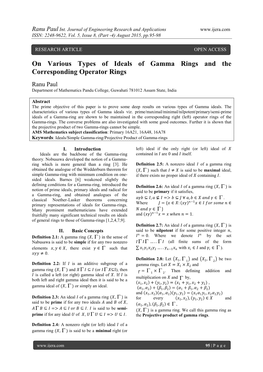 On Various Types of Ideals of Gamma Rings and the Corresponding Operator Rings