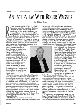 AN INTERVIEW with ROGER WAGNER by William Belan