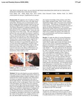 AN ACCURATE METHOD for REMOVING DIFFUSE ILLUMINATION from MULTISPECTRAL IMAGES of MARS Carol Stoker and Kathy Rages M.S