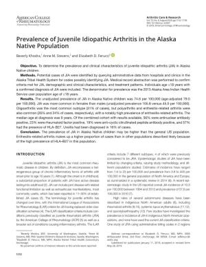 Prevalence of Juvenile Idiopathic Arthritis in the Alaska Native Population