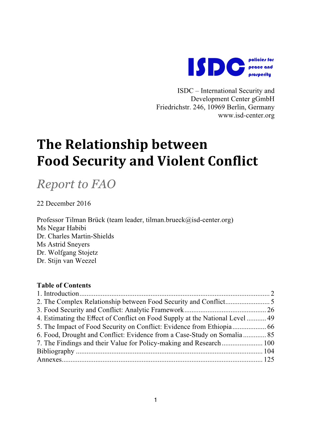 The Relationship Between Food Security and Violent Conflict