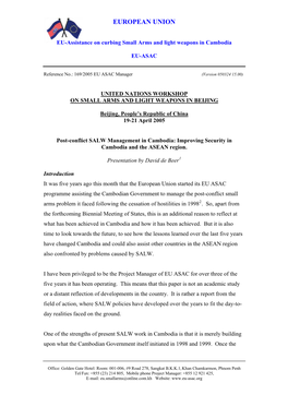 Post-Conflict SALW Management in Cambodia: Improving Security in Cambodia and the ASEAN Region