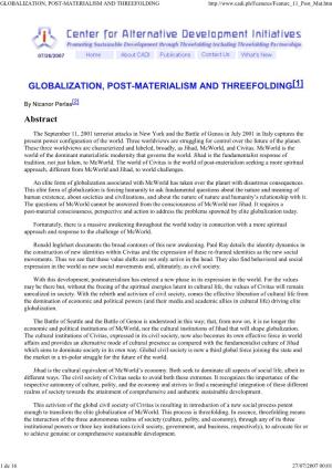 Globalization, Post-Materialism and Threefolding