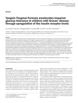 Yangxin Tongmai Formula Ameliorates Impaired Glucose Tolerance in Children with Graves’ Disease Through Upregulation of the Insulin Receptor Levels