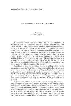 "On Justifying and Being Justified" (Pdf)