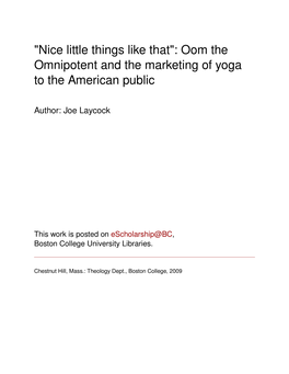 "Nice Little Things Like That": Oom the Omnipotent and the Marketing of Yoga to the American Public