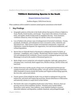 TERRA-5: Maintaining Species in the South
