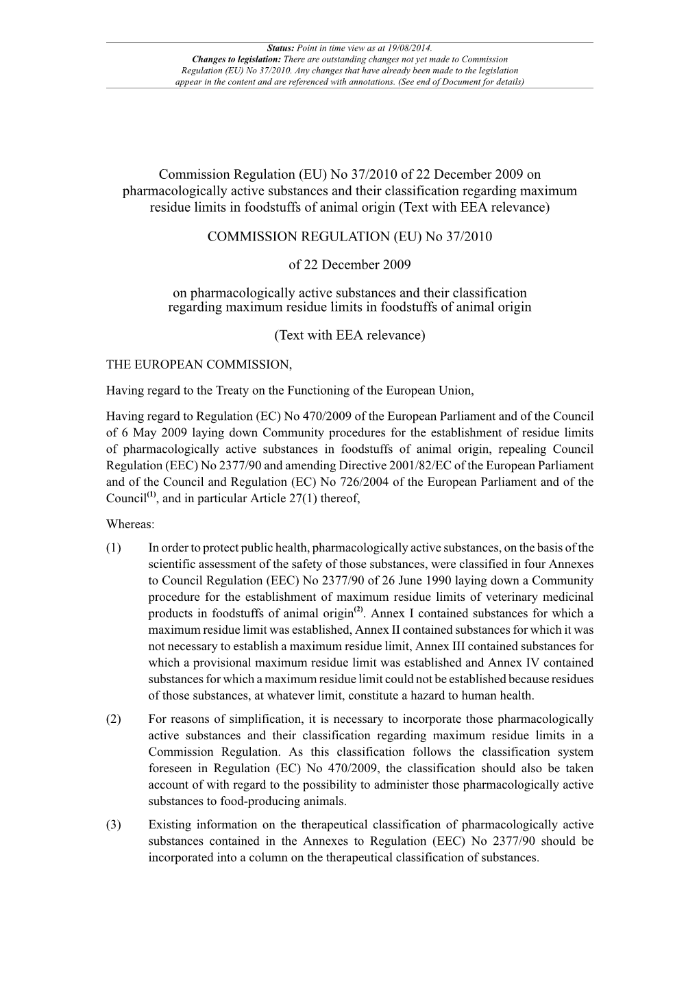 Commission Regulation (EU) No 37/2010