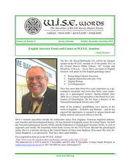 English Ancestry Front and Center at W.I.S.E. Seminar —Sandy Ronayne