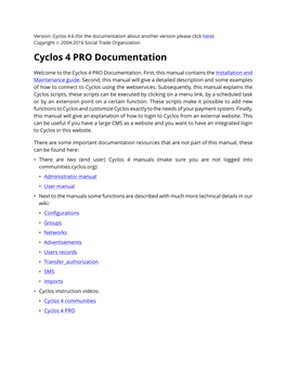 Cyclos 4 PRO Documentation