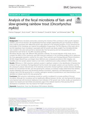 Analysis of the Fecal Microbiota of Fast- and Slow-Growing Rainbow Trout (Oncorhynchus Mykiss) Pratima Chapagain1, Brock Arivett1,2, Beth M