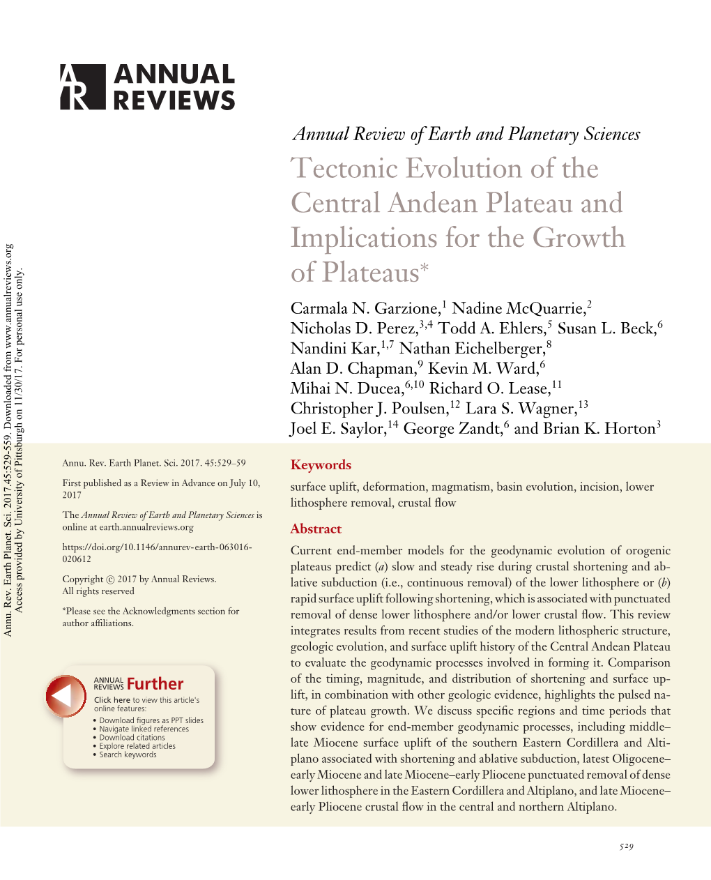 Tectonic Evolution of the Central Andean Plateau and Implications for the Growth of Plateaus∗ Carmala N