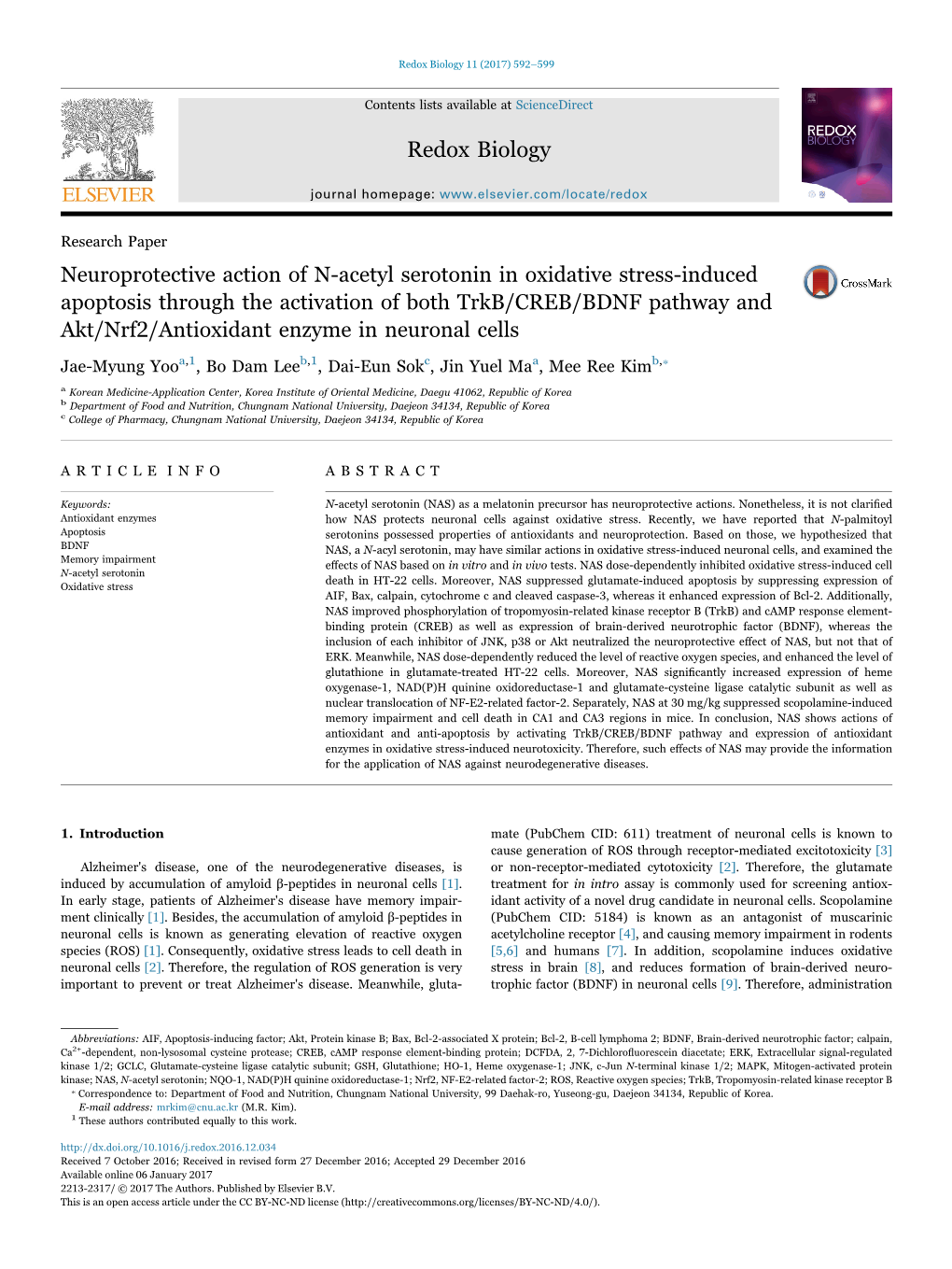 Neuroprotective Action of N-Acetyl Serotonin in Oxidative Stress