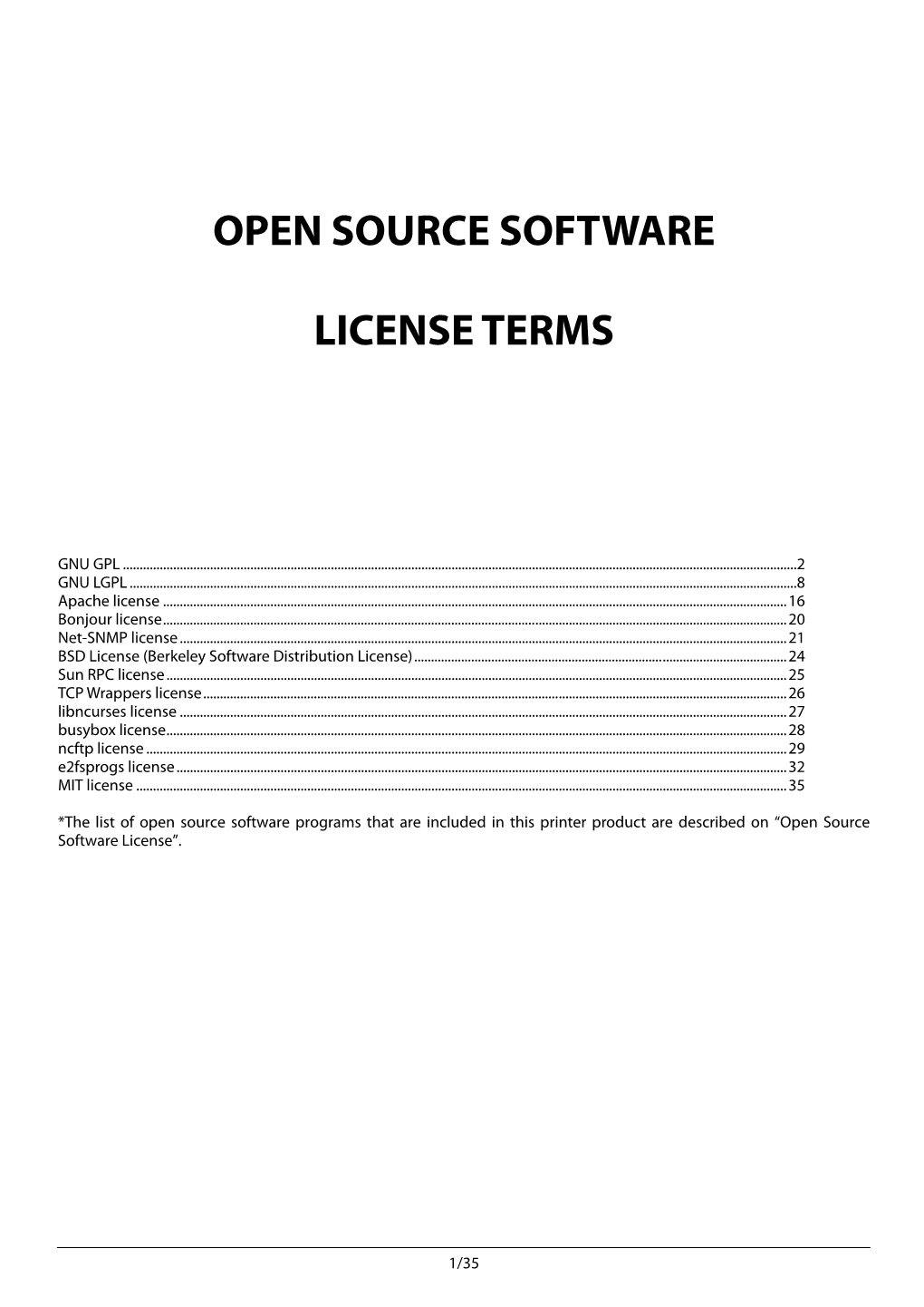 Open Source Software License Terms