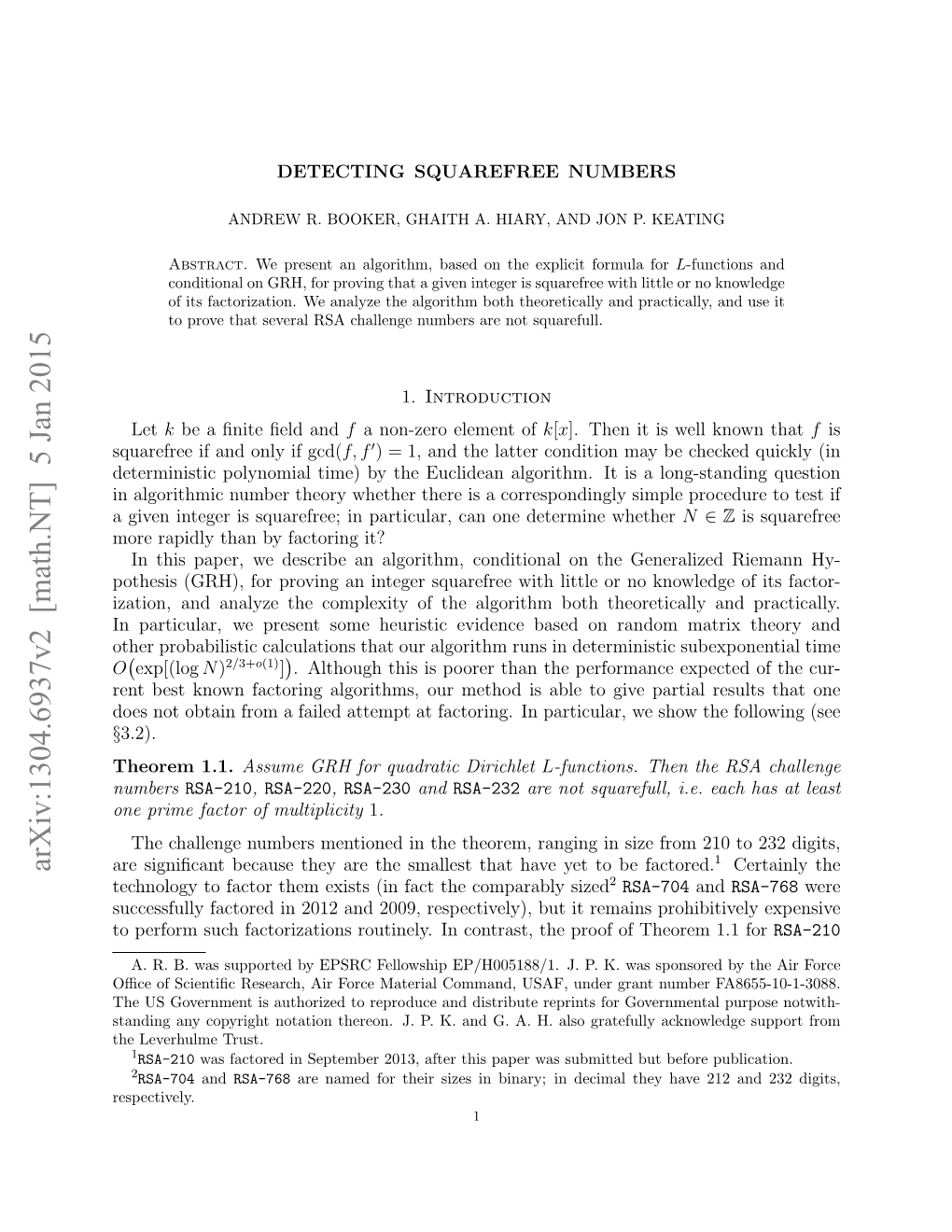 Detecting Squarefree Numbers