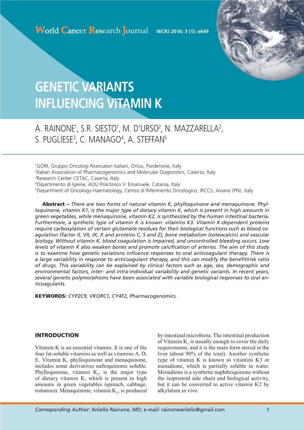Genetic Variants Influencing Vitamin K