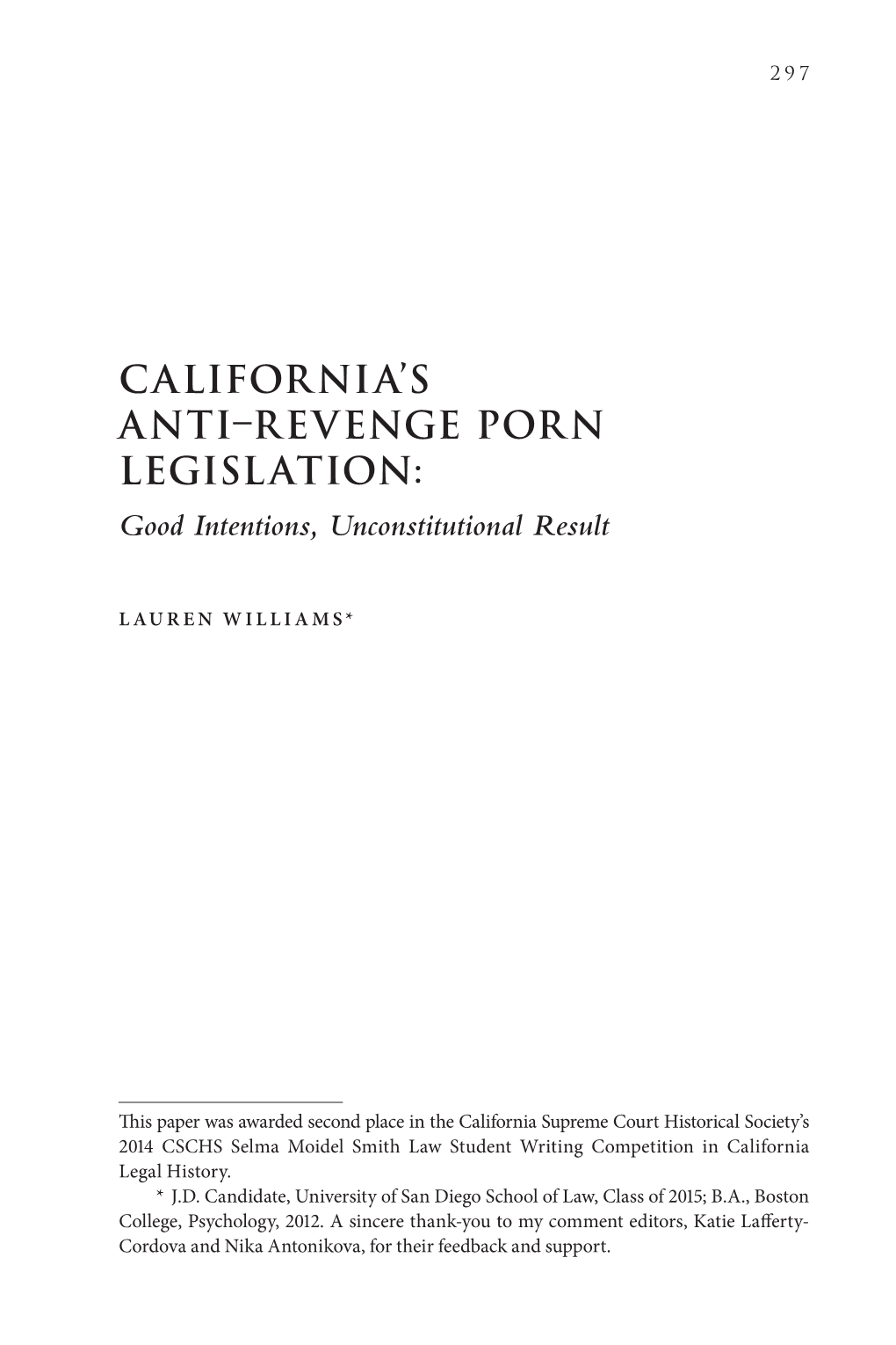 California's Anti-Revenge Porn Legislation