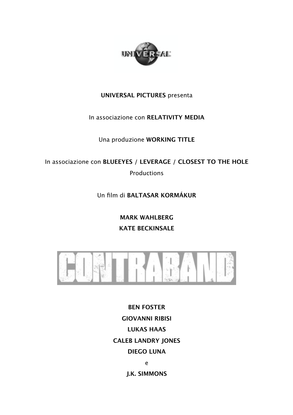 CONTRABAND Pressbook ITALIANO