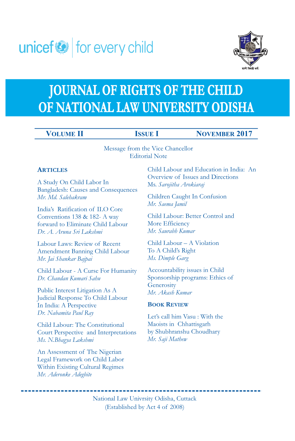 Journal of Rights of the Child of National Law University Odisha