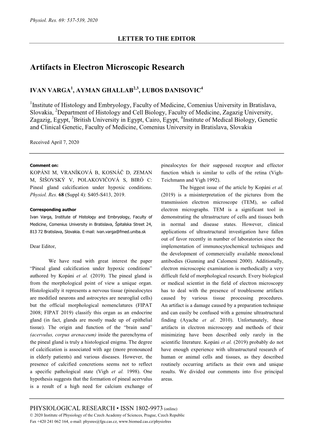 Artifacts in Electron Microscopic Research