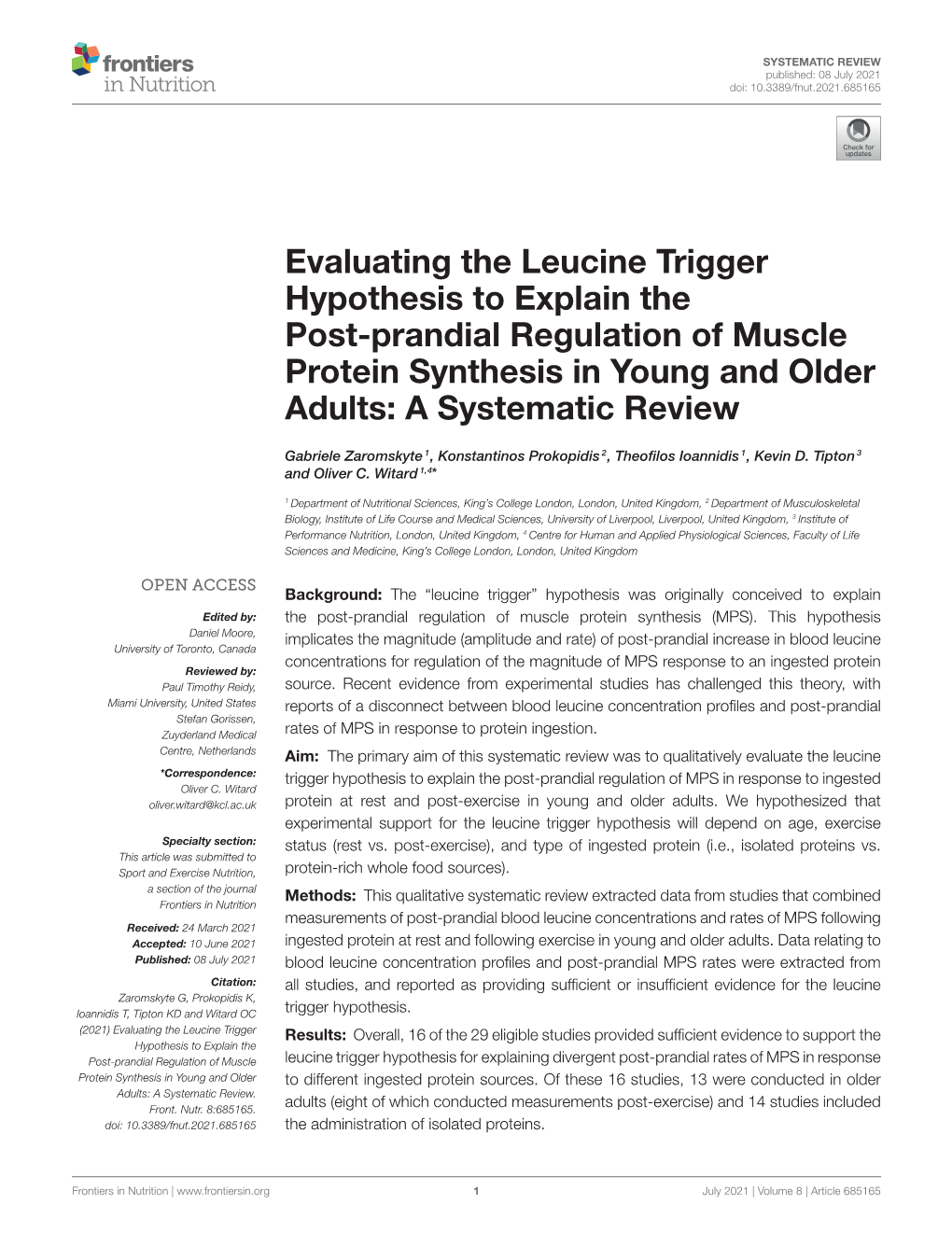 Evaluating the Leucine Trigger Hypothesis to Explain the Post-Prandial Regulation of Muscle Protein Synthesis in Young and Older Adults: a Systematic Review