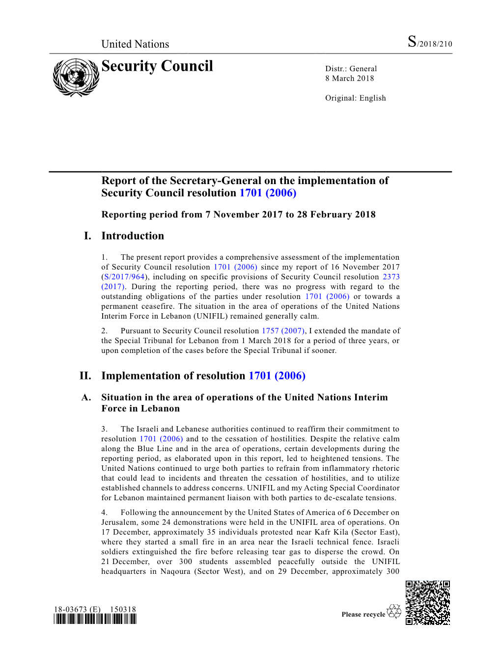 Security Council Distr.: General 8 March 2018