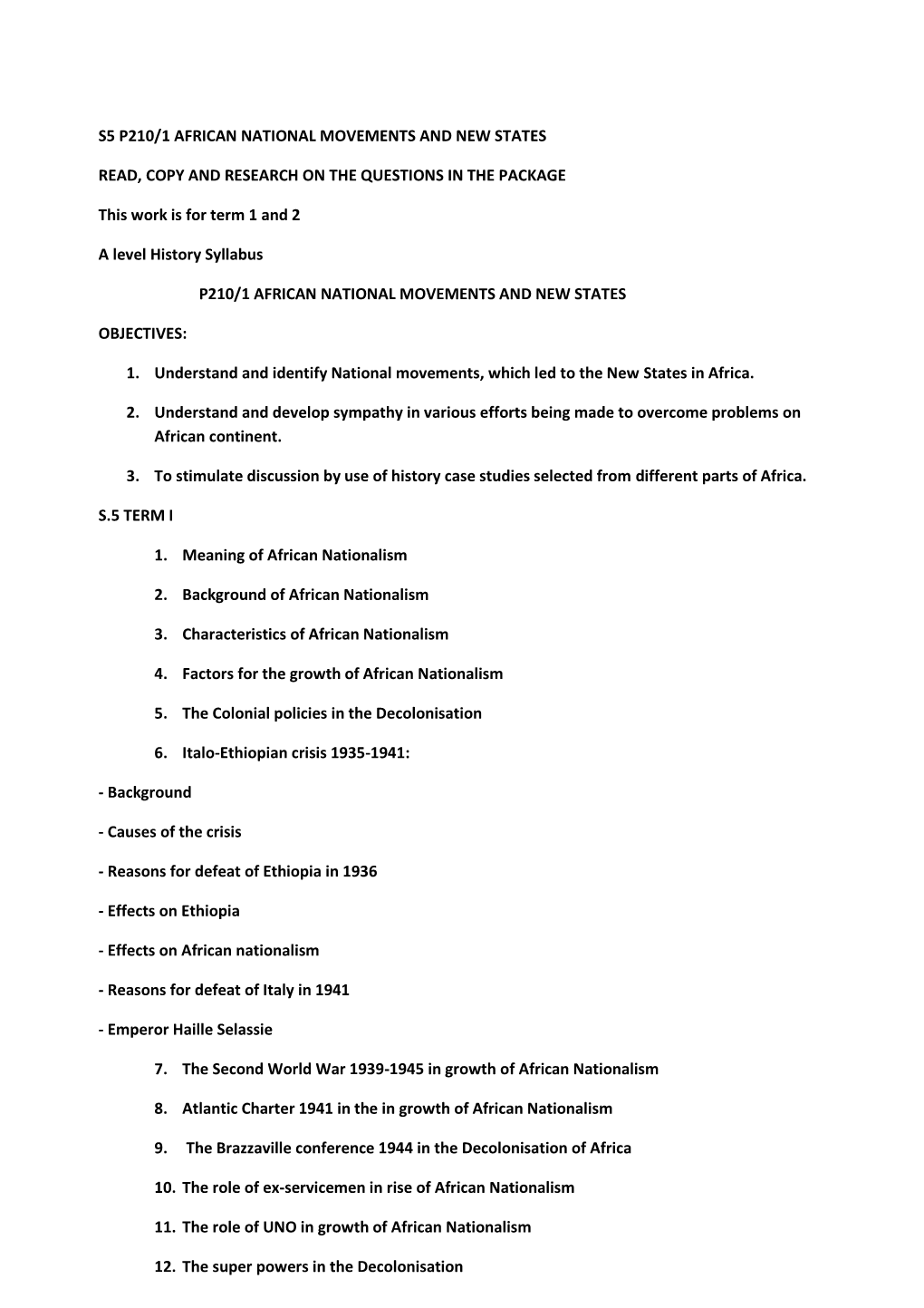 S5 P210/1 African National Movements and New States