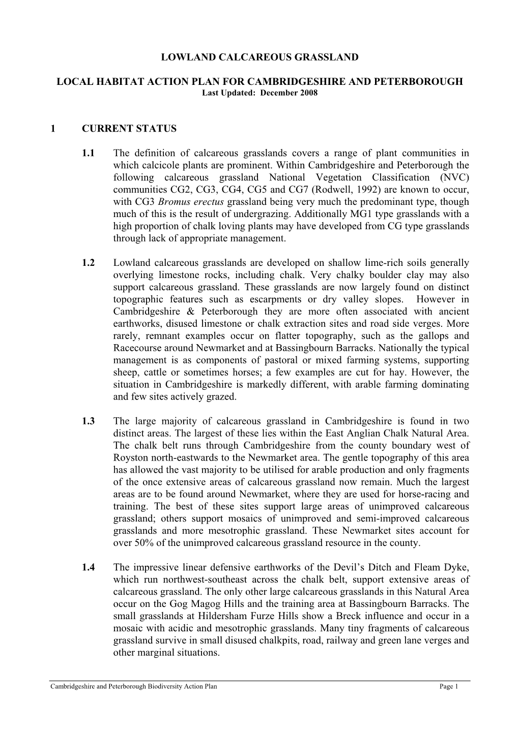 Lowland Calcareous Grassland Local Habitat Action Plan For