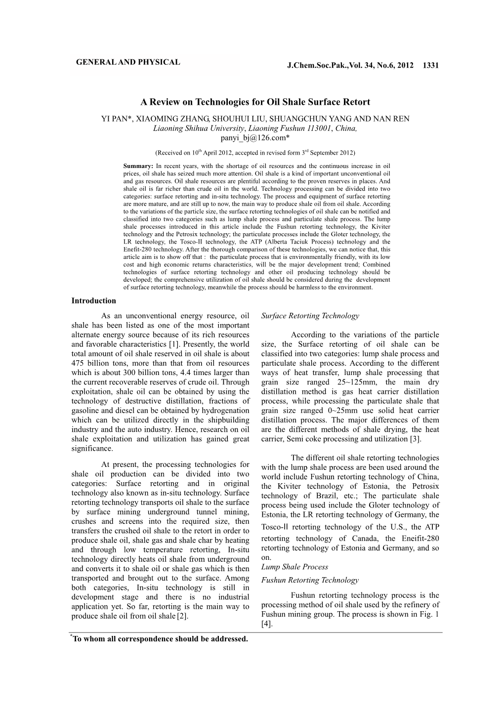 A Review on Technologies for Oil Shale Surface Retort