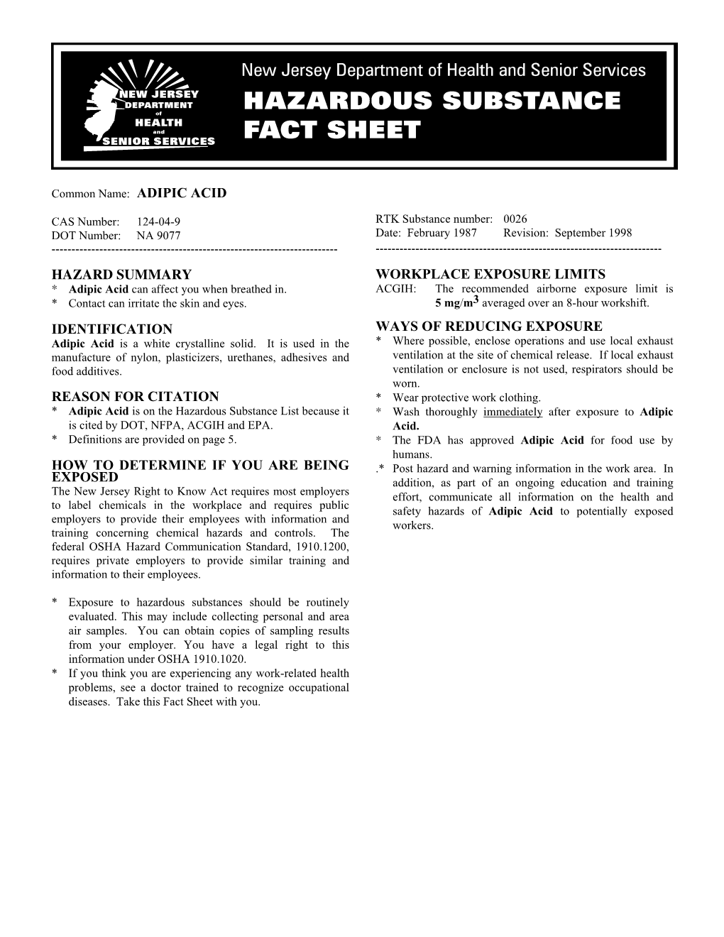 Hazard Summary Identification Reason For