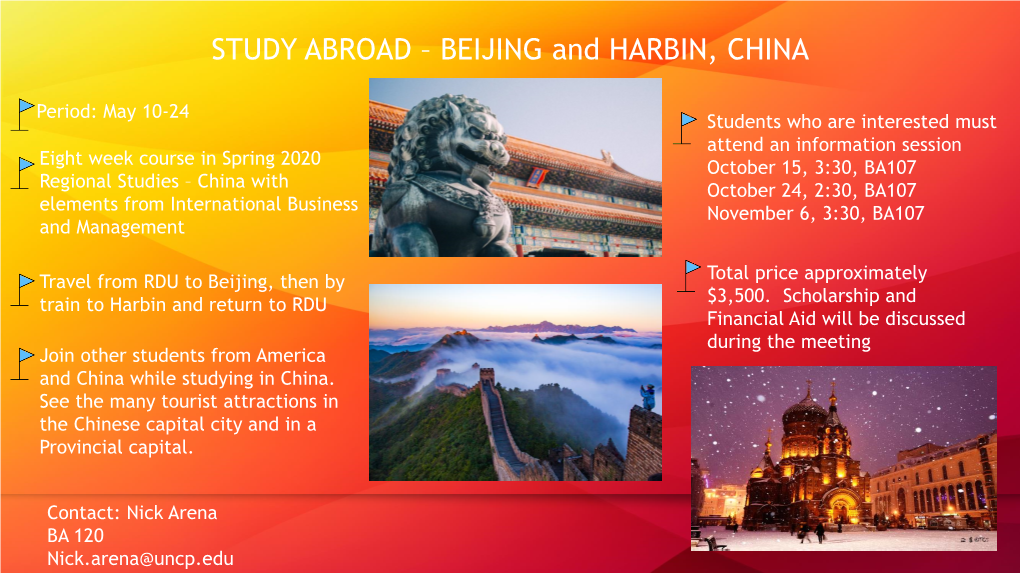 STUDY ABROAD – BEIJING and HARBIN, CHINA