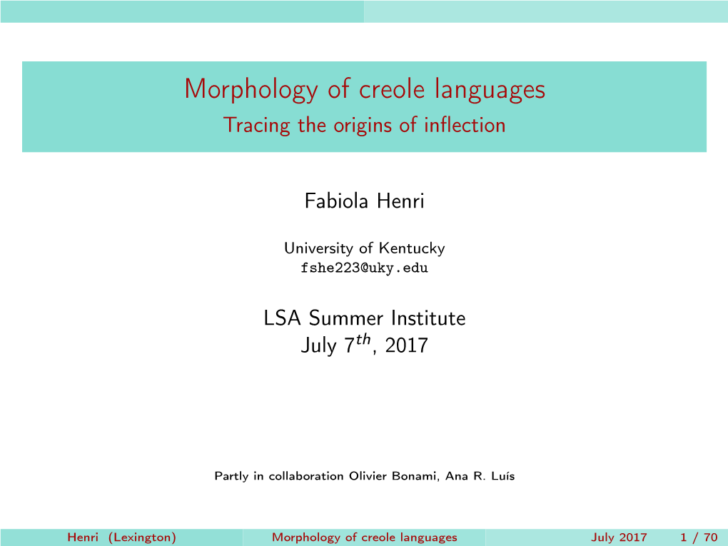 Morphology of Creole Languages Tracing the Origins of Inﬂection