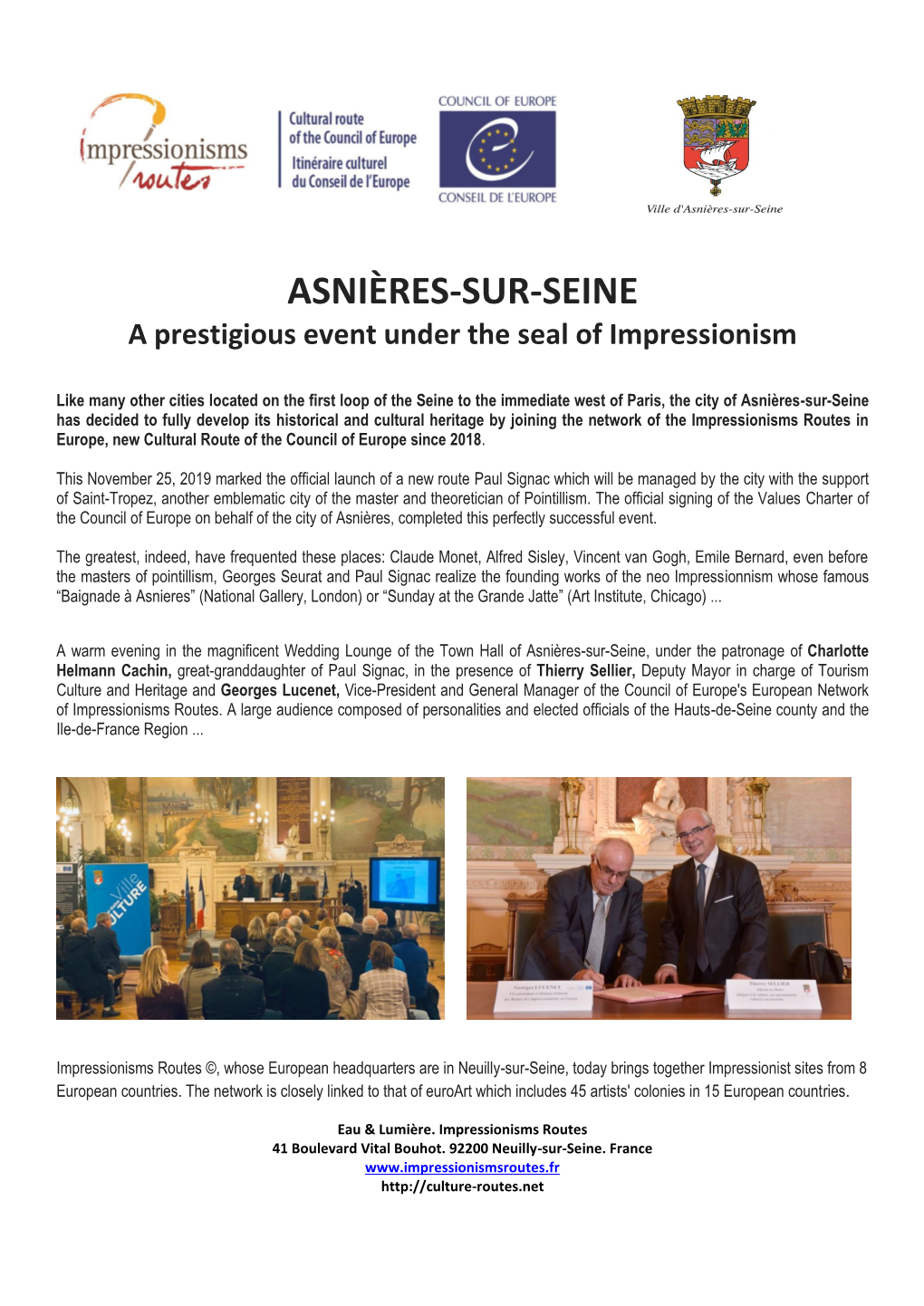 ASNIÈRES-SUR-SEINE a Prestigious Event Under the Seal of Impressionism