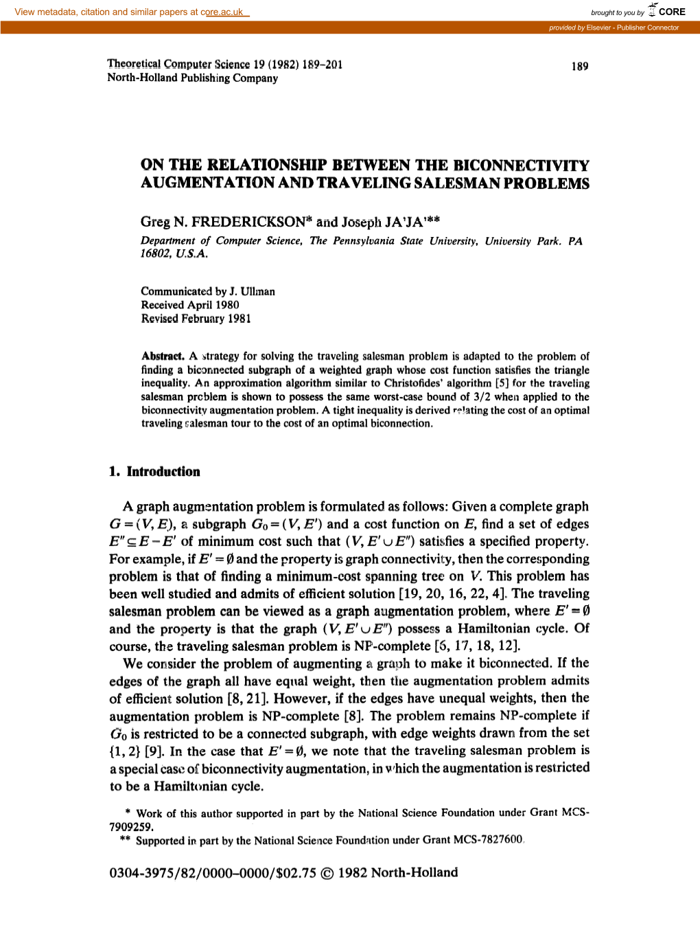 On the Relationship Between the Biconnectivity Augmentation and Traveling Salesman Problems