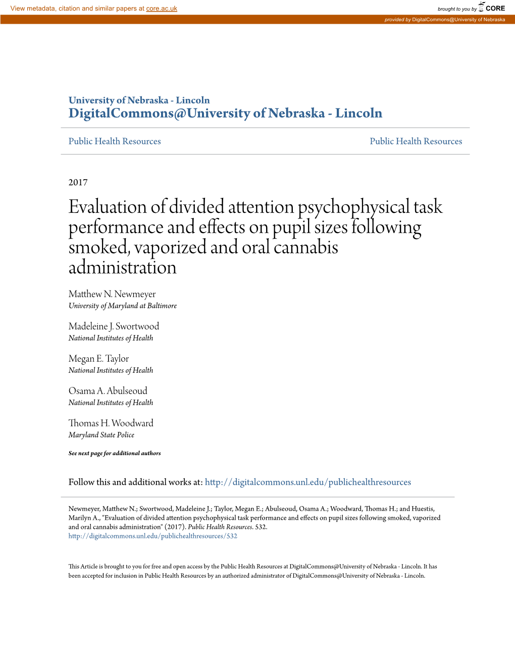 Evaluation of Divided Attention Psychophysical Task Performance and Effects on Pupil Sizes Following Smoked, Vaporized and Oral