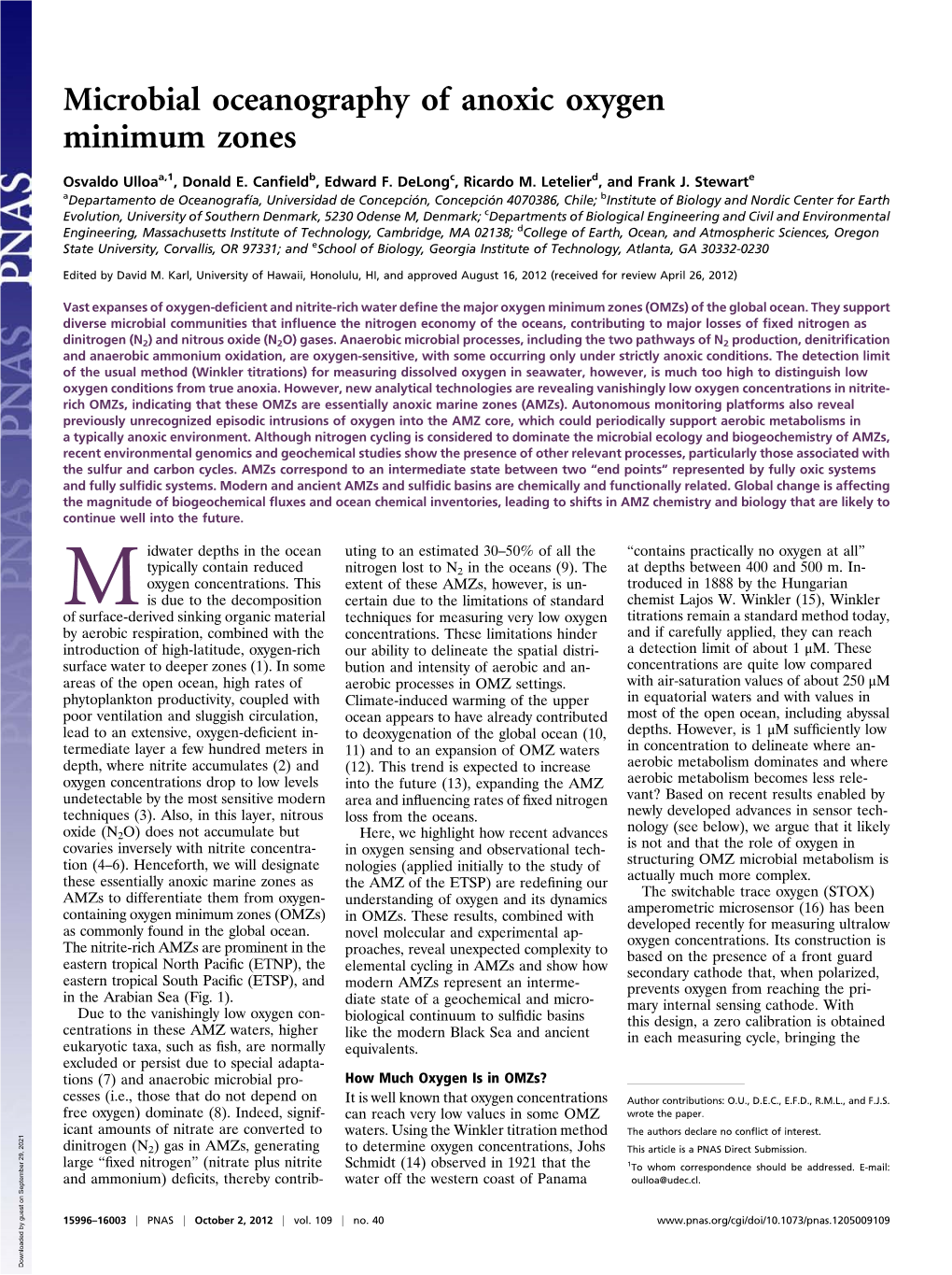 Microbial Oceanography of Anoxic Oxygen Minimum Zones