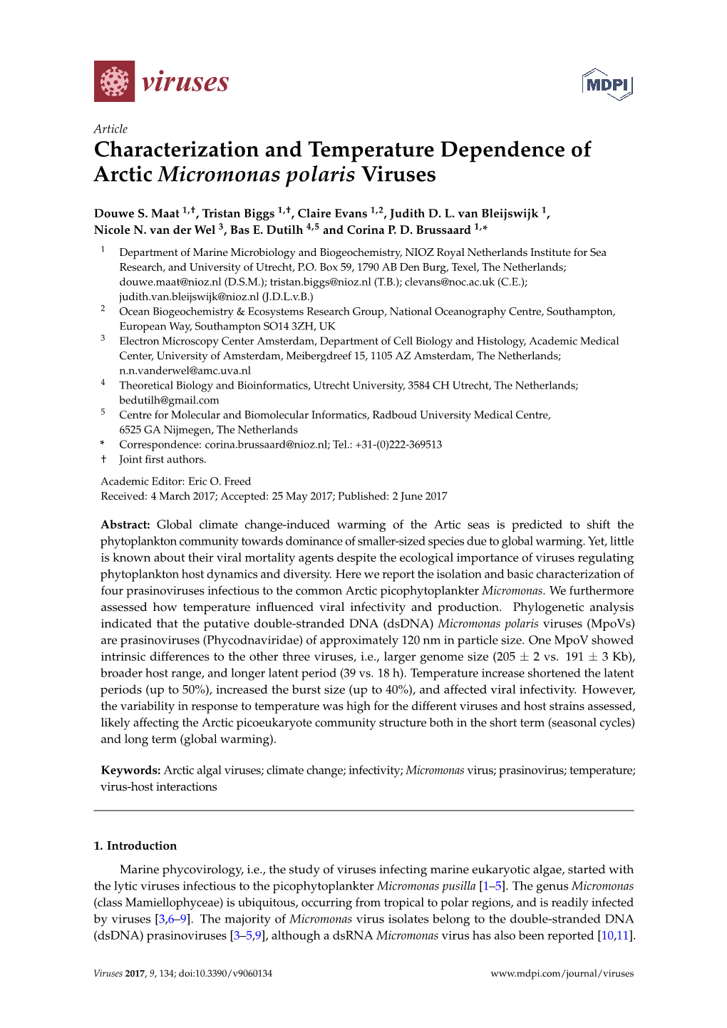 Characterization and Temperature Dependence of Arctic Micromonas Polaris Viruses