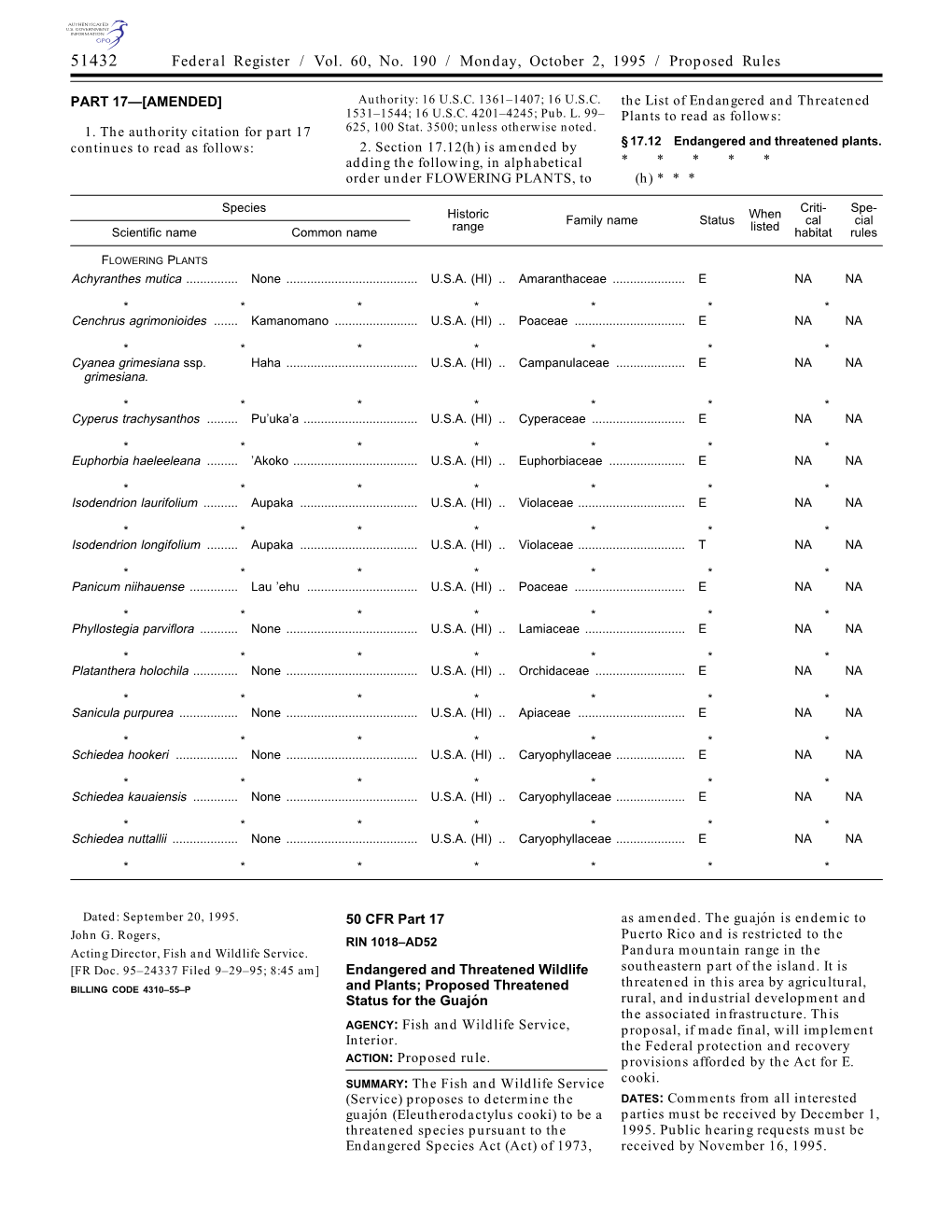 Federal Register / Vol. 60, No. 190 / Monday, October 2, 1995 / Proposed Rules