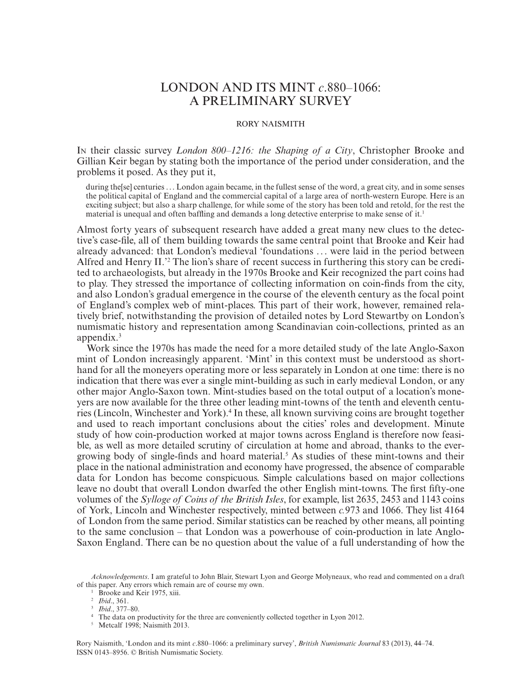 LONDON and ITS MINT C.880–1066: a PRELIMINARY SURVEY