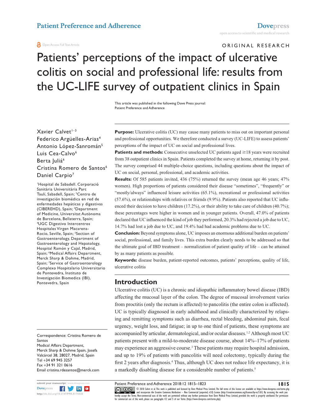 Patients' Perceptions of the Impact of Ulcerative Colitis On