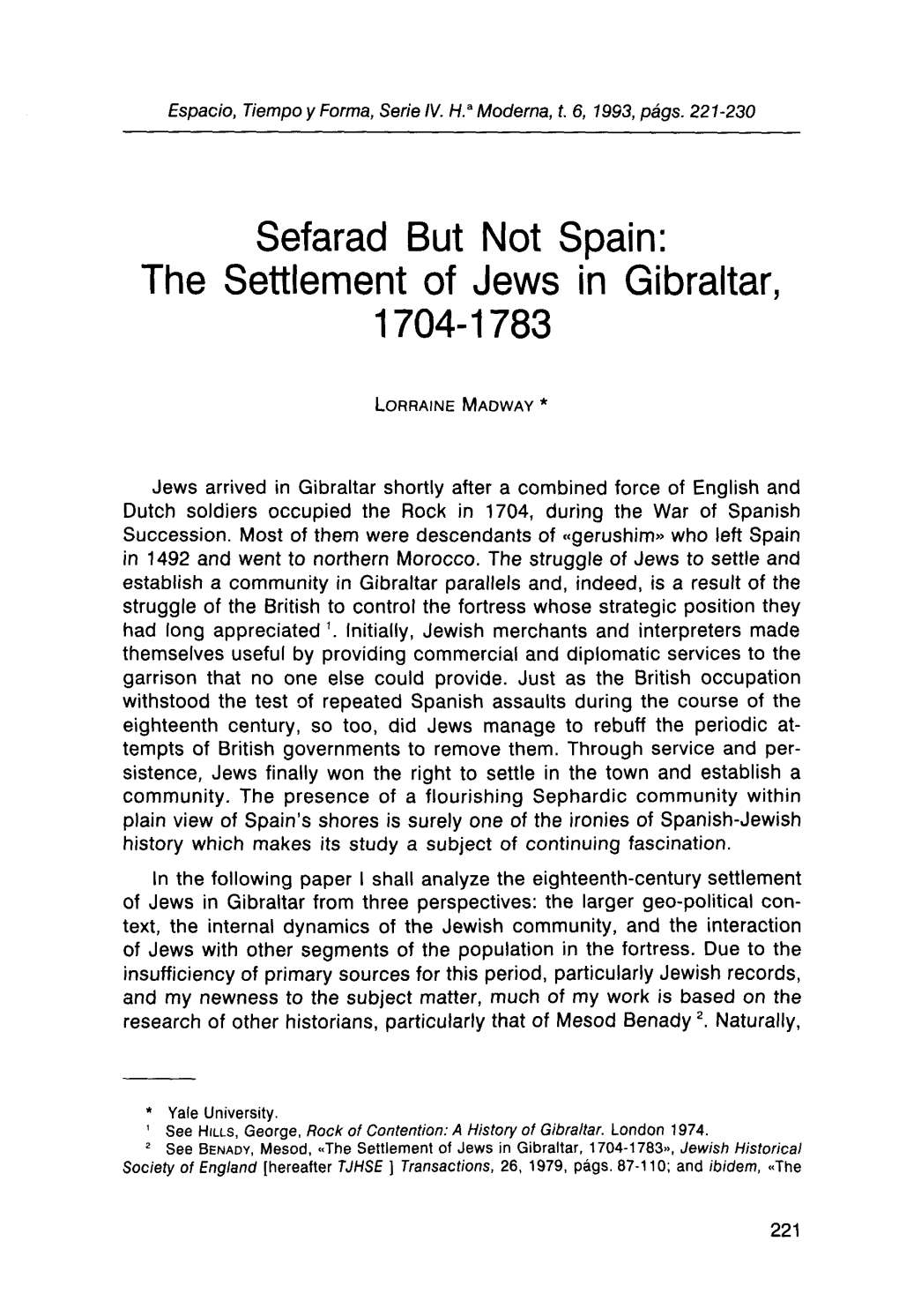 Sefarad but Not Spain. Jews in Gibraltar 1704-1783