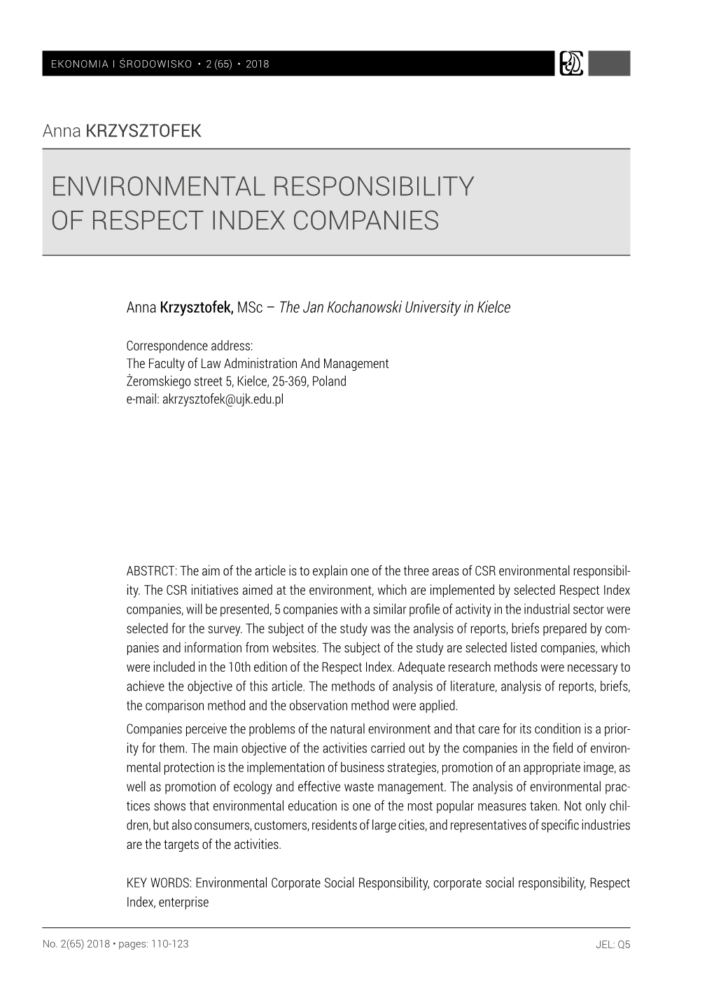 Environmental Responsibility of Respect Index Companies