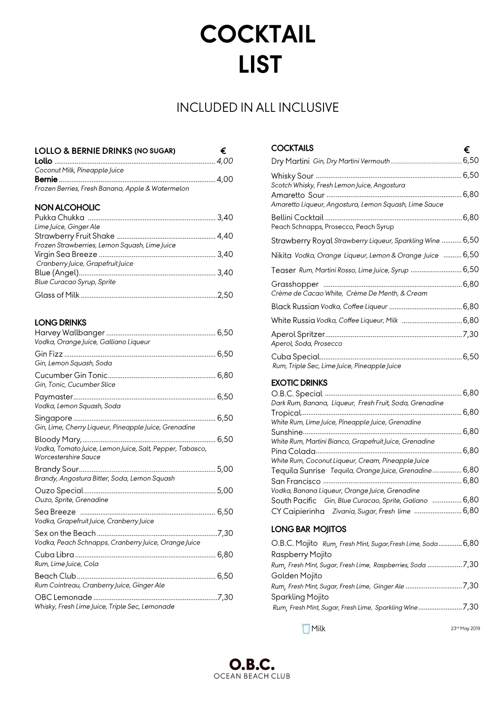 Cocktail List