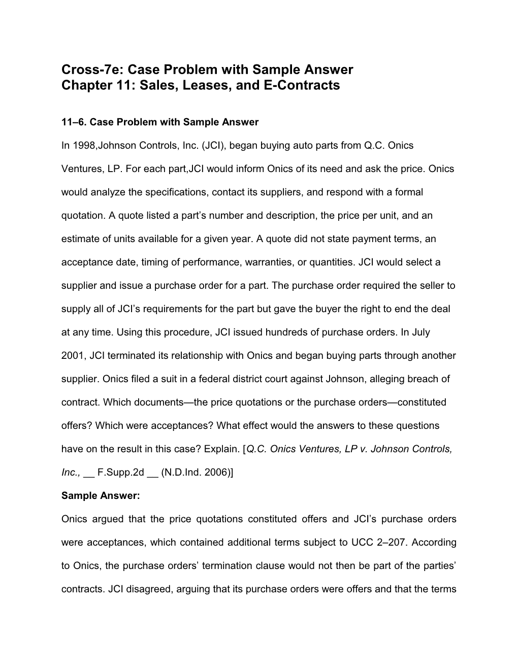 Clarkson-11E: Case Problem with Sample Answer s5