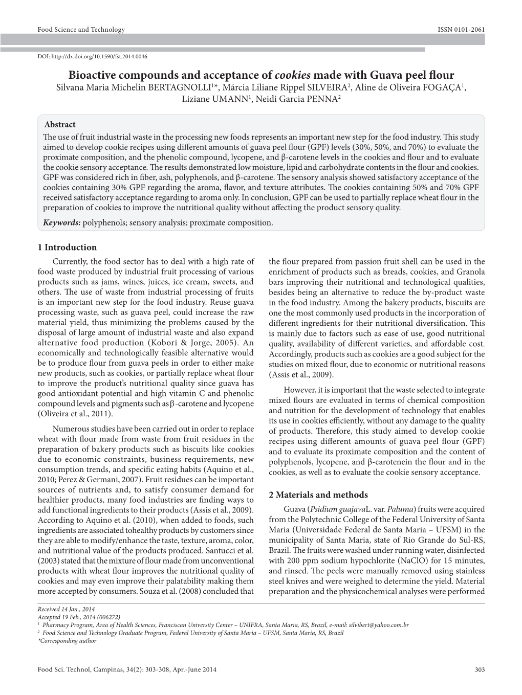 Bioactive Compounds and Acceptance of Cookies Made with Guava Peel